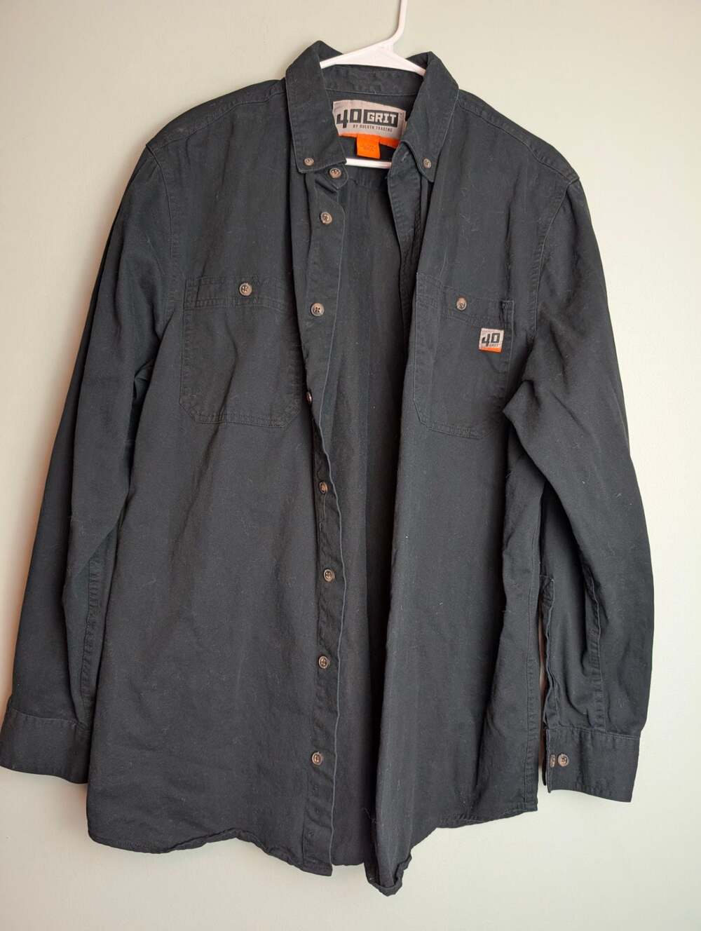 40 Grit by Duluth Trading Men's Black Long Sleeve Button Down Work Shirt L Tall